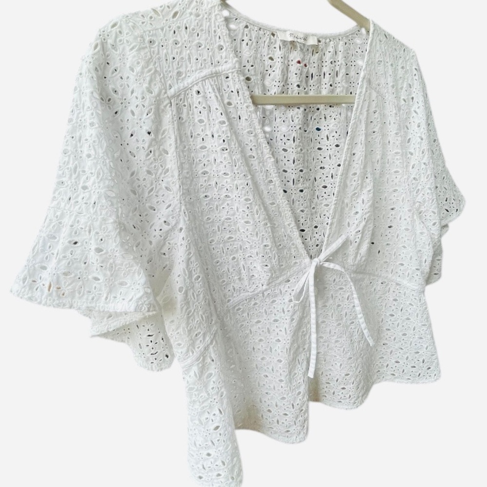 Madewell Eyelet Tie-Front BlousL - Picture 4 of 10